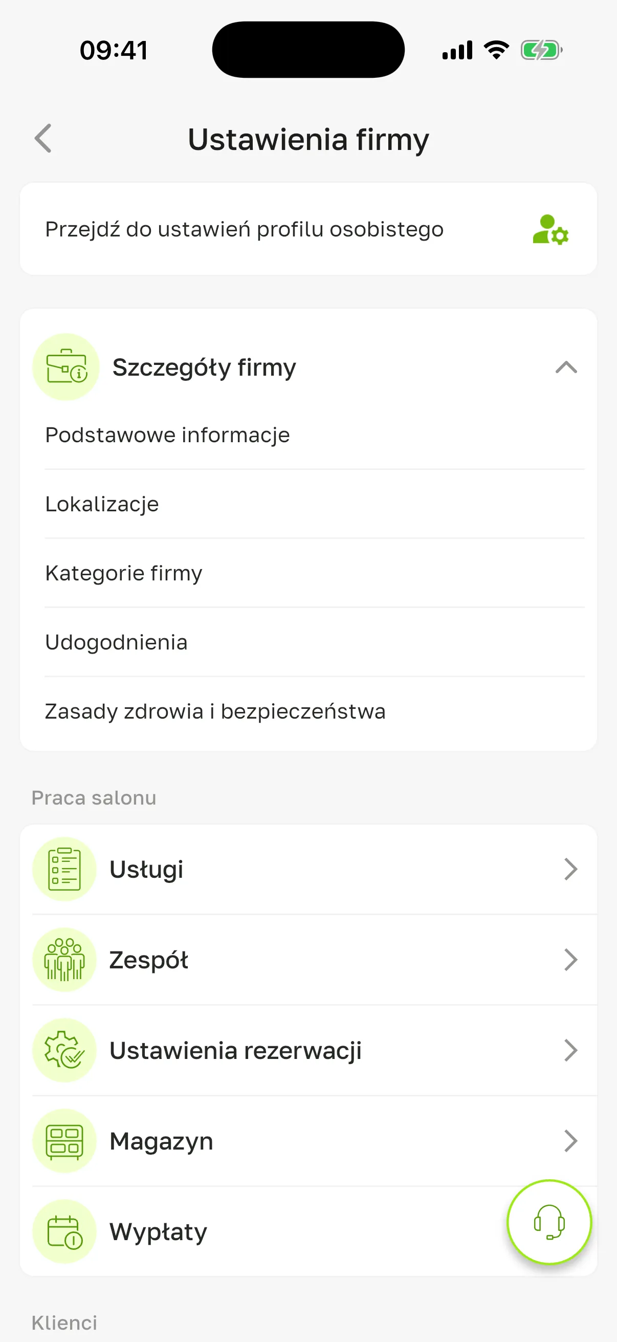 Menu „Ustawienia firmy” z rozwiniętą kartą „Szczegóły firmy”